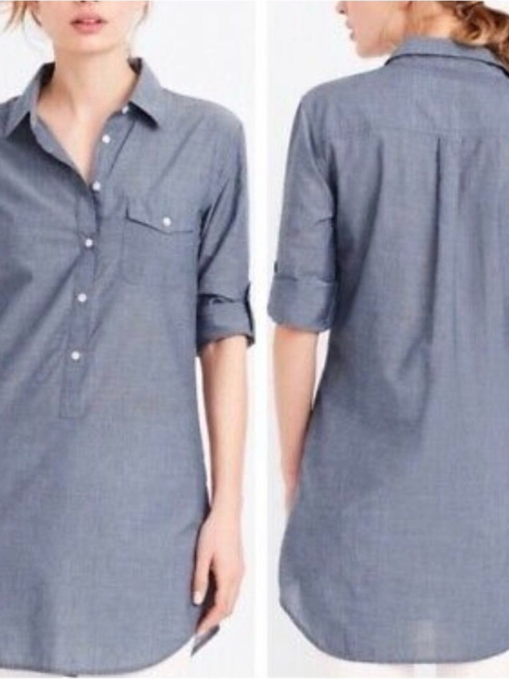 J. Crew Women’s Popover Collar  Chambray Shirt in Blue, Small, 100% Cotton